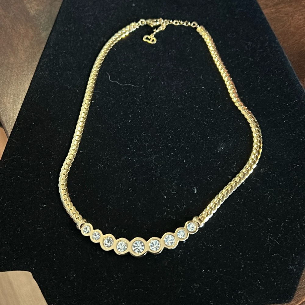 Christian Dior Gold plated and white crystal necklace.